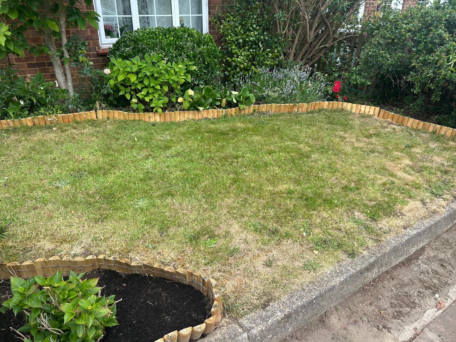 Front lawn with timber edging